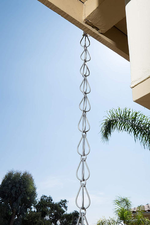 Aluminum Teardrop Rain Chain Replacement Downspout for Gutters, Mill Finish